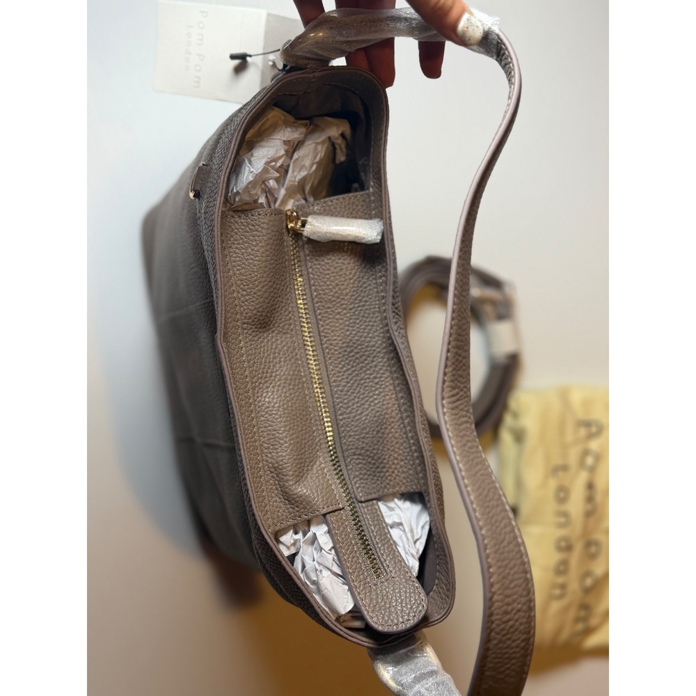 Pom Pom London Hampstead Leather Bucket Bag Mocha Taupe Crossbody Gold Hardware - Picture 9 of 11